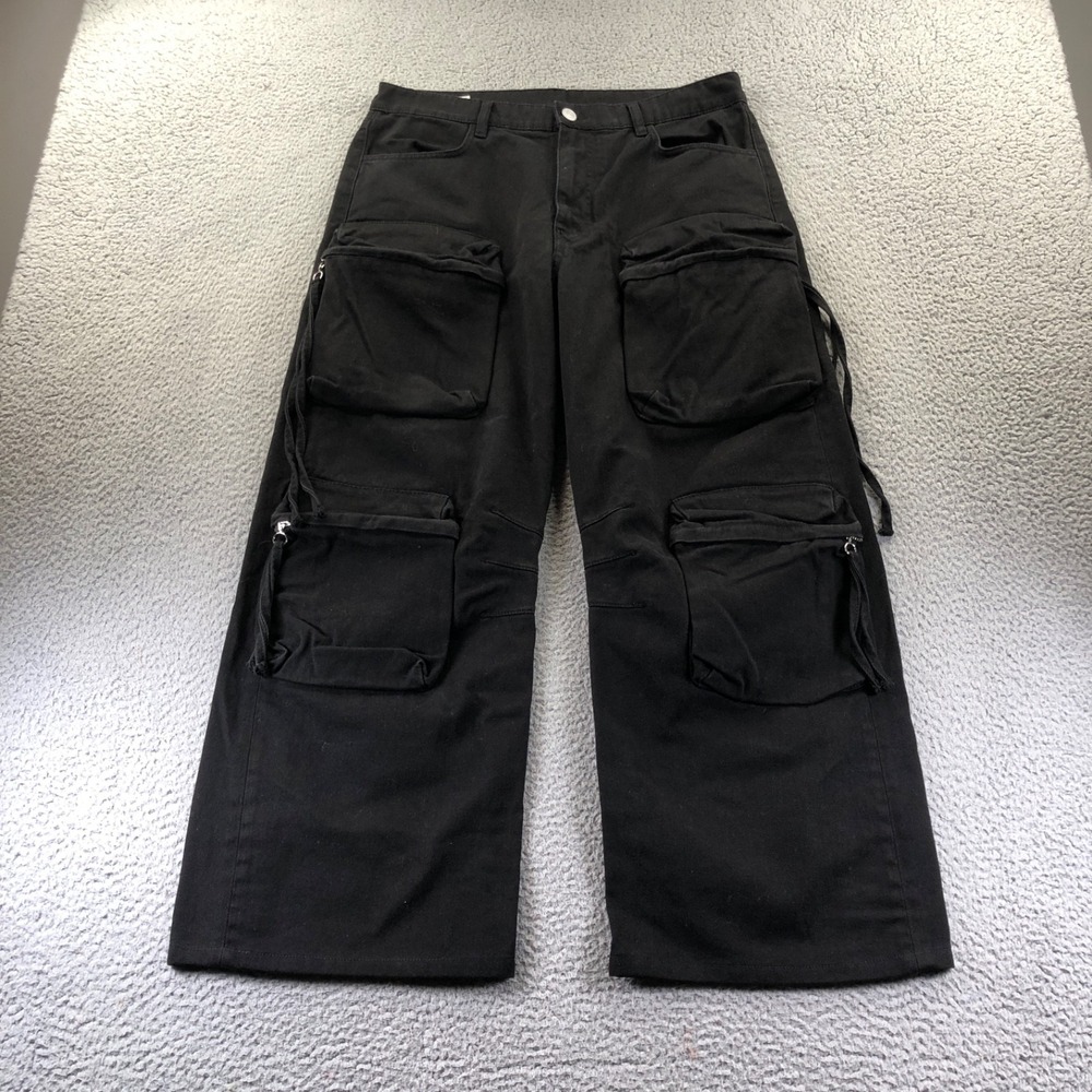 Zara Jeans Mens 34x28 Black Baggy Utility Cargo Cyberpunk Goth Emo Wide Leg